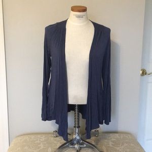 Navy blue LS topper/open cardi w/ back interest